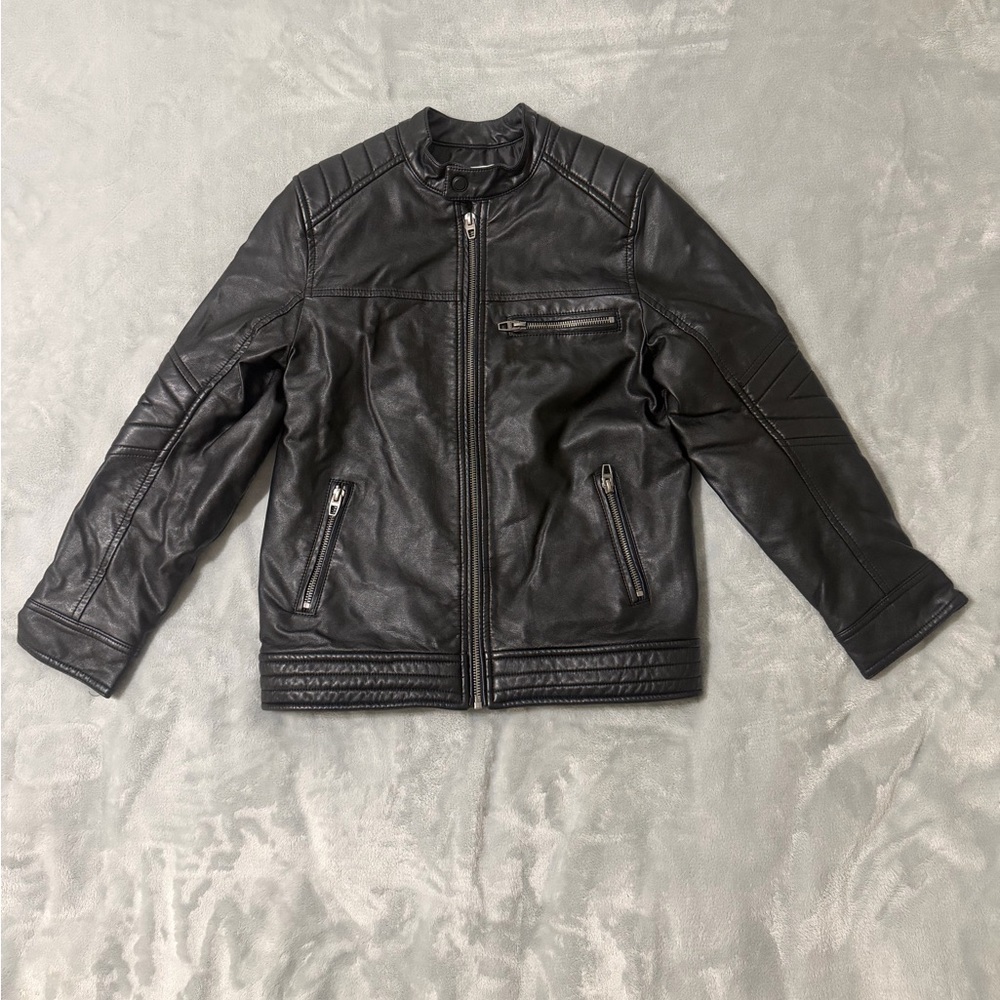 Zara Boys Faux Leather Biker Jacket Black Size 10